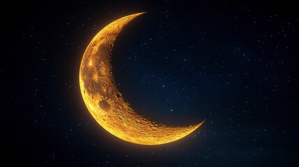 Wall Mural - Crescent moon with detailed surface texture against a dark, starry sky