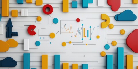 Wall Mural - innovation lab startup concept. colorful abstract shapes and graphs on a white background.