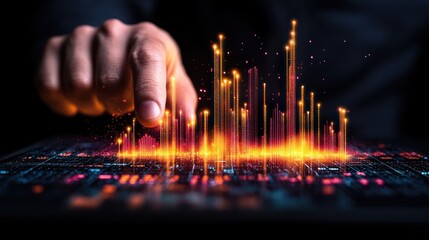 Digital Data Visualization: A Fingertip's Control Over Futuristic Information