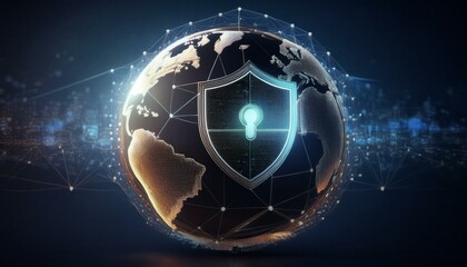 binary code with shield and lock for security concept