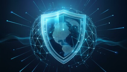 binary code with shield and lock for security concept