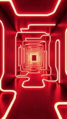Fototapete - Abstract red illuminated room with glowing neon light strips creating unique geometric patterns on dark textured walls for artistic design projects and backgrounds