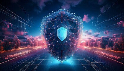 binary code with shield and lock for security concept