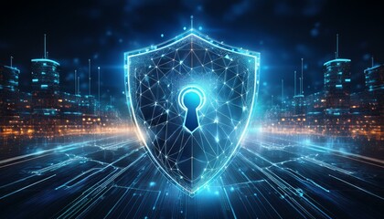 binary code with shield and lock for security concept