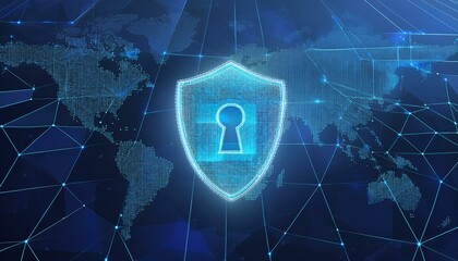 binary code with shield and lock for security concept