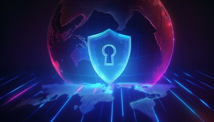 binary code with shield and lock for security concept