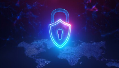 binary code with shield and lock for security concept