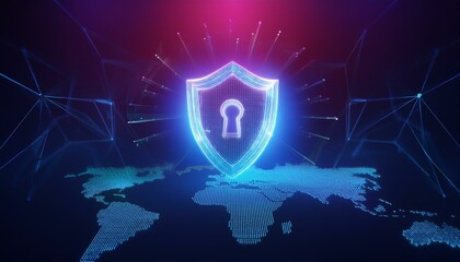 binary code with shield and lock for security concept