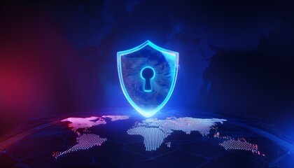 binary code with shield and lock for security concept