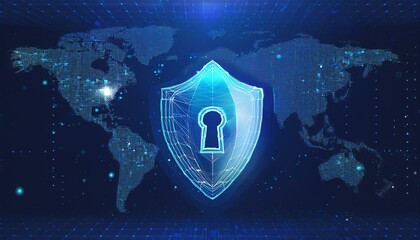 binary code with shield and lock for security concept