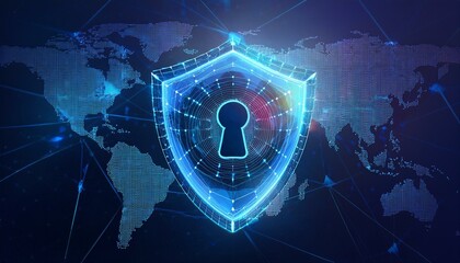 binary code with shield and lock for security concept