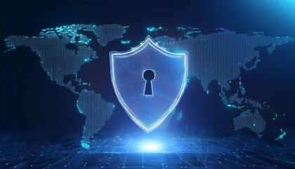 binary code with shield and lock for security concept