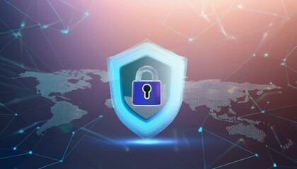 binary code with shield and lock for security concept