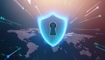 binary code with shield and lock for security concept