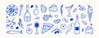 © Anna Bova - Hand drawn italian food set. Mediterranean lunch and dinner doodle icons. Pasta, olive, pizza, cheese, tomato, lemon, wine. Dolce vita aesthetics. Perfect for print, design menu, sticker.