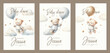 © ku4erashka - Set of Watercolor New born baby shower invitation. Greeting card with teddy bear, Balloon, clouds and stars.