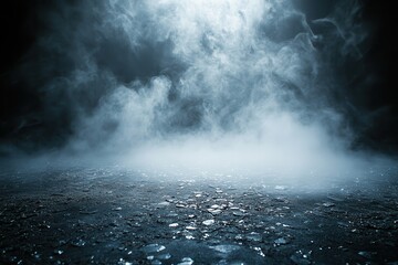Aufkleber - Abstract Blue Smoke and Water Background with Dark Stage Floor Texture Creating Atmospheric Mystery and Dreamlike Quality for Product Display or Artistic Backdrop