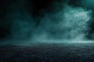 Poster - Abstract Cyan Smoke Texture on Dark Glittering Surface with Ethereal Mist Floating Above