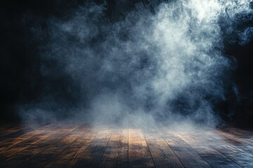 Poster - Abstract Dark Smoke and Fog on a Grunge Floor Creates an Atmospheric Textured Background with Dramatic Lighting for Design Element