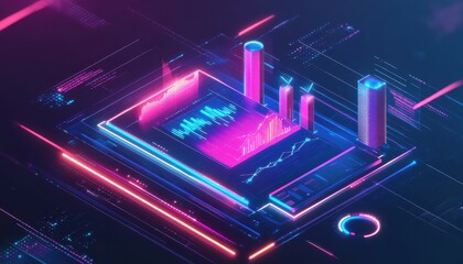 Leinwandbilder - Abstract Neon Circuit Board with Glowing Lights Futuristic Technology Design on Dark Background in Blue Pink and Purple Colors