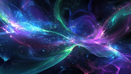 Fototapete - Abstract Nebula with Blue Purple and Green Hues in Space Background with Swirling Patterns and Soft Lighting