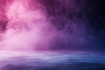 Poster - Abstract Pink and Purple Smoke Background with Dark Floor Texture Creates an Atmospheric and Dreamy Effect in a Studio Setting with Soft Gradient Lighting