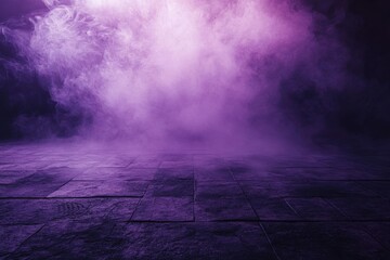 Poster - Abstract Purple Smoke and Fog on Dark Textured Floor Creates a Mysterious and Ethereal Background with Dramatic Lighting and Atmospheric Haze for Studio Photography and Graphic Design