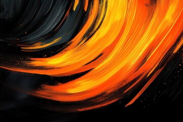 Fototapete - Abstract Swirling Brush Strokes of Orange and Black Colors Dynamic Motion and Texture Dark Backdrop with Artistic Gradient Light Effects Decorative Design