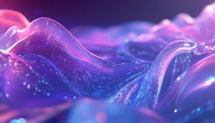 Poster - Abstract Wave Design with Purple Blue and Pink Hues in a Soft and Smooth Texture with Glitter Particles for a Modern Graphic Background