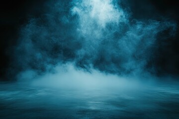 Aufkleber - Blue Mist Smoky Vapor Over Concrete Surface Abstract Background Effect for Stage or Studio Lighting Design with Dark Atmosphere