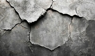 Poster - Cracked Gray Wall Texture Background with Abstract Patterns and Rough Surface with Close Up Details of Old Damaged Cement and Stone Material
