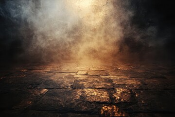 Fototapete - Dramatic Dark Concrete Wall and Floor Texture with Smoky Mist Background Featuring Grunge Effect with Old Industrial Style and Lighting