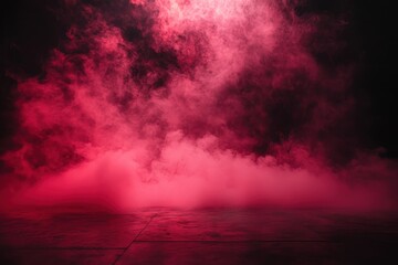 Poster - Dramatic Red Smoke on Dark Floor Creating an Atmospheric Scene with a Misty Mysterious Vapor Effect on a Black Background