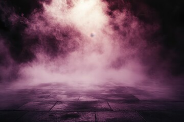 Aufkleber - Dramatic Smoky Purple Haze over Dark Concrete Floor Creating an Atmospheric Abstract Background with Blurry Light Effects and Studio Lighting