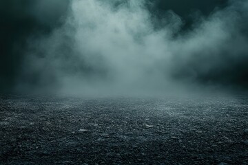 Poster - Eerie Abstract Dark Water Surface with Mist and Haze Featuring Moody Lighting and Texture in a Gloomy Monochrome Background Creating a Spooky Environment