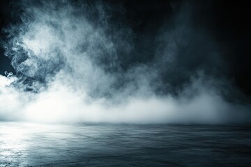 Poster - Eerie White Smoke and Fog Texture on Dark Gray Textured Surface Creating Abstract Misty Background with Dramatic Lighting and Atmospheric Effect for Mysterious and Spooky Theme