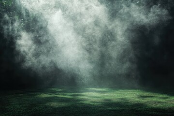 Poster - Ethereal Mist Floating Over Dark Ground with Soft Light Effect a Natural Abstract Background in Dark Colors