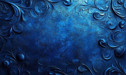 Fototapete - Intricate Blue Floral Ornament Texture Background with Elegant Decorative Patterns on a Dark Surface Perfect for Artistic Backdrops and Vintage Inspired Designs