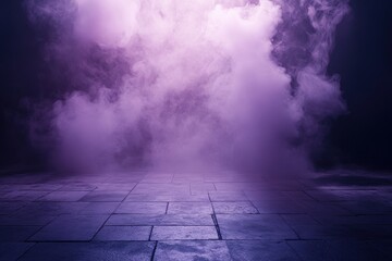 Poster - Mysterious Purple Smoke Over Textured Floor Creating an Eerie Atmosphere on Dark Background Perfect for Abstract Designs and Dramatic Visuals