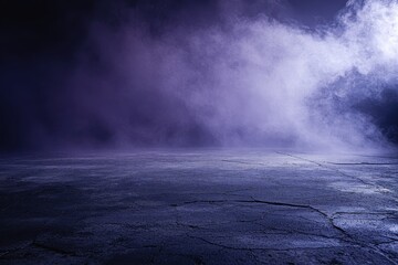 Poster - Mystical Blue Smoke on Concrete Surface with Ethereal Foggy Backdrop Atmospheric Dark Texture and Moody Vapor Effect with Spotlight in Studio