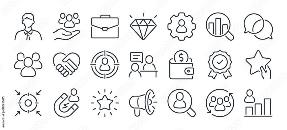 Employer branding editable stroke outline icons set isolated on white ...