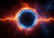 © video - Abstract Fire and Ice Ring of Light with Electric Energy Lines in Dynamic Blue and Orange Hues on Black Background