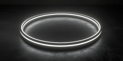 Wall Mural - minimalist design featuring a circular illuminated neon light on a dark, textured background