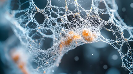 Detailed close-up of the porous structure network of interconnected fibers