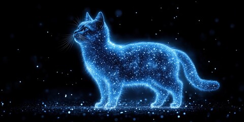 Wall Mural - abstract glowing blue holographic cat in digital space modern technology, innovation, and pets