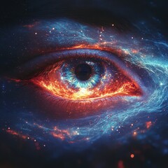 Wall Mural - Cosmic exploration through the vibrant eye capturing the universe's essence and colors