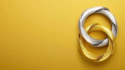 Wall Mural - two gold and silver rings are shown on a yellow background. the rings are intertwined