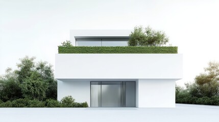 Aufkleber - Modern white house with green roof and landscaping.