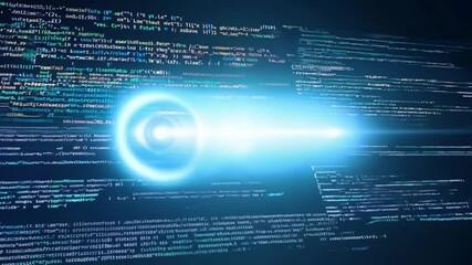 Futuristic animation of programming code with overlay and multiply effects