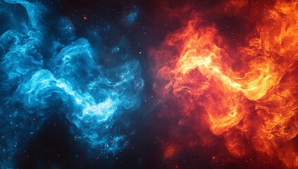 fiery abstract art. contrasting colors of blue and orange create a visually striking image.